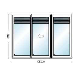 PELLA 108" X 79.5" Lifestyle Series Contemporary 3 Panel OXO Hinged Glass With Manual Blinds/Shades Advanced Low-E Insulating Tempered Argon Fill Glass Assembled Sliding/Gliding Patio Door Screen Option