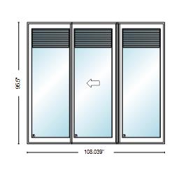 PELLA 108" X 95.5" Lifestyle Series Contemporary 3 Panel OXO Hinged Glass With Manual Blinds/Shades Advanced Low-E Insulating Tempered Argon Fill Glass Assembled Sliding/Gliding Patio Door Screen Option