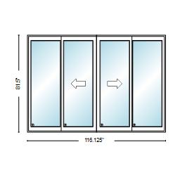 PELLA Lifestyle Series Contemporary 4 Panel OXXO 116.125" X 81.5" Advanced Low-E Insulating Tempered Argon Fill Glass Assembled Sliding/Gliding Patio Door Grilles/Screen Options