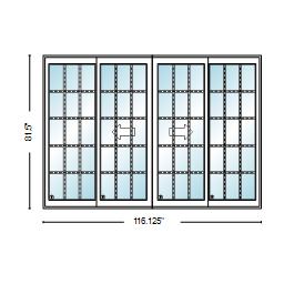 PELLA Lifestyle Series Contemporary 4 Panel OXXO 116.125" X 81.5" Advanced Low-E Insulating Tempered Argon Fill Glass Assembled Sliding/Gliding Patio Door Grilles/Screen Options