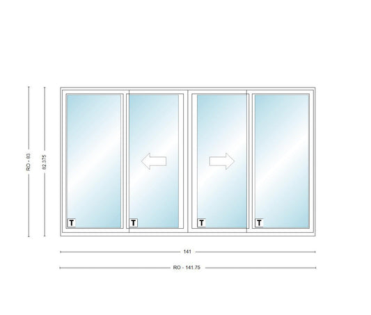 ANDERSEN NLGD120611-4 200 Series Narroline 141" X 82-3/8" Sliding/Gliding Dual Pane Low-E Tempered Stainless Glass 4 Panel OXXO Unassembled Patio Door Grilles/Screen Options