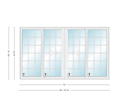ANDERSEN NLGD120611-4 200 Series Narroline 141" X 82-3/8" Sliding/Gliding Dual Pane Low-E Tempered Stainless Glass 4 Panel OXXO Unassembled Patio Door Grilles/Screen Options