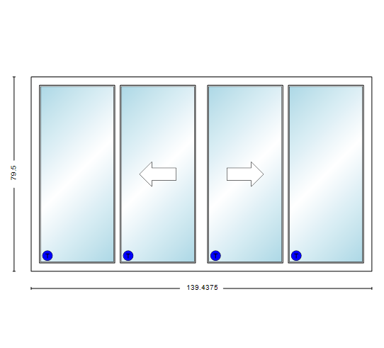 MI V3000 Series 12'0" X 6'8" Vinyl 4 Panel OXXO Sliding/Gliding Clear Dual Pane Low-E Argon Tempered Glass Knocked Down Patio Door 1617 Grilles/Screen Optional