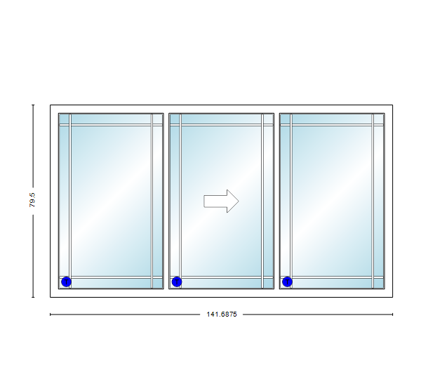 MI V3000 Series 12'0" X 6'8" Vinyl 3 Panel White Sliding/Gliding Clear Tempered Dual Pane Low-E Argon Glass Knocked Down Patio Door 1617 Grilles/Screen Optional