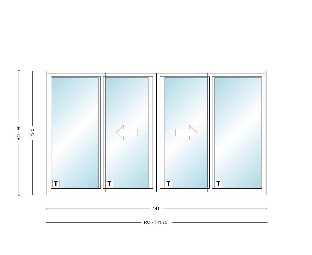 ANDERSEN NLGD12068-4 200 Series Narroline 141" X 79-1/2" Sliding/Gliding Dual Pane Low-E Tempered Stainless Glass 4 Panel OXXO Unassembled Patio Door Grilles/Screen Options