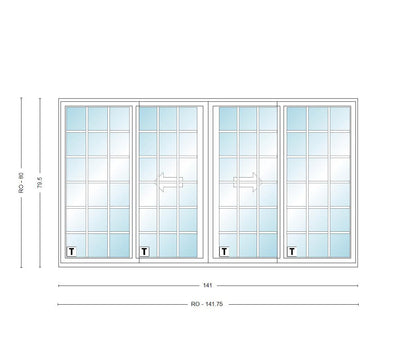 ANDERSEN NLGD12068-4 200 Series Narroline 141" X 79-1/2" Sliding/Gliding Dual Pane Low-E Tempered Stainless Glass 4 Panel OXXO Unassembled Patio Door Grilles/Screen Options