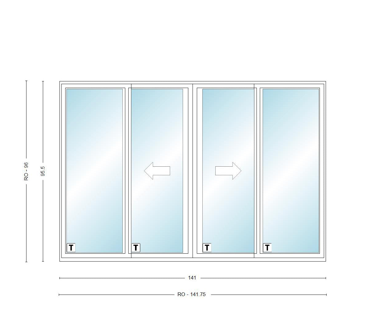 ANDERSEN NLGD12080-4 200 Series Narroline 141" X 95-1/2" Sliding/Gliding Dual Pane Low-E Tempered Stainless Glass 4 Panel OXXO Unassembled Patio Door Grilles/Screen Options