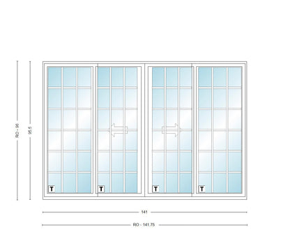 ANDERSEN NLGD12080-4 200 Series Narroline 141" X 95-1/2" Sliding/Gliding Dual Pane Low-E Tempered Stainless Glass 4 Panel OXXO Unassembled Patio Door Grilles/Screen Options