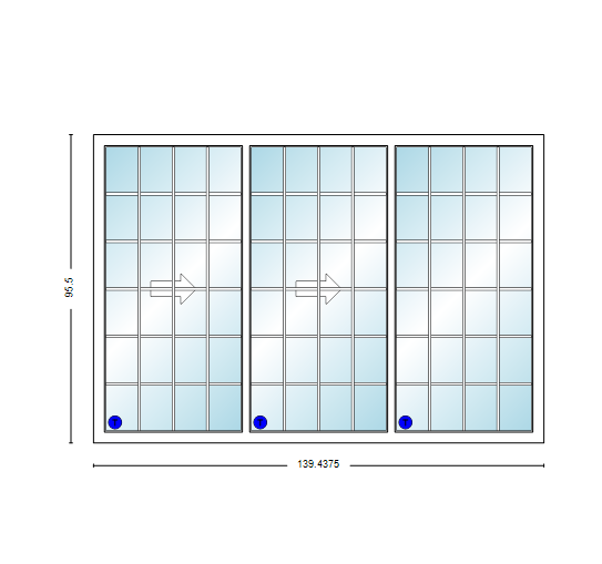 MI V3000 Series 12'0" X 8'0" Vinyl 3 Panel Multi-Slide White Sliding/Gliding HP Low-E Clear Dual Pane Tempered Glass Knocked Down Patio Door 1618 Grilles Options