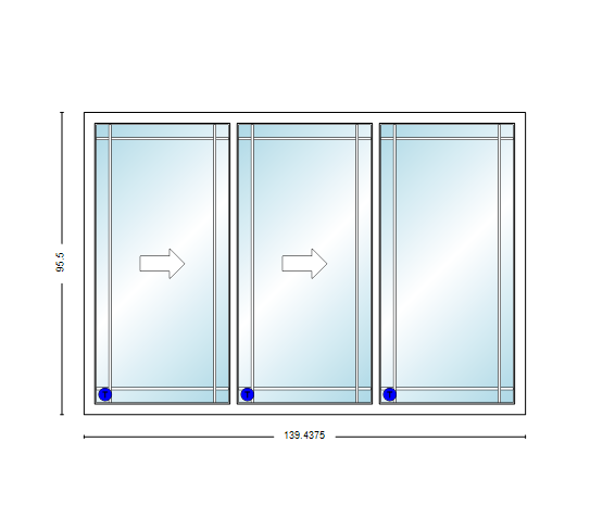 MI V3000 Series 12'0" X 8'0" Vinyl 3 Panel Multi-Slide White Sliding/Gliding HP Low-E Clear Dual Pane Tempered Glass Knocked Down Patio Door 1618 Grilles Options