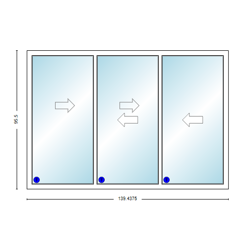 MI V3000 Series 12'0" X 8'0" Vinyl 3 Panel Multi-Slide White Sliding/Gliding HP Low-E Clear Dual Pane Tempered Glass Knocked Down Patio Door 1618 Grilles Options