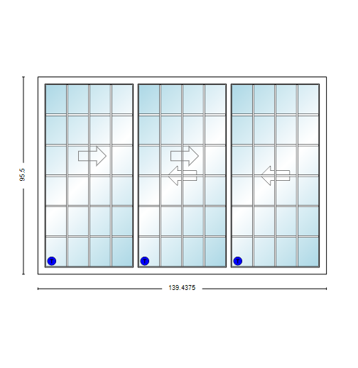 MI V3000 Series 12'0" X 8'0" Vinyl 3 Panel Multi-Slide White Sliding/Gliding HP Low-E Clear Dual Pane Tempered Glass Knocked Down Patio Door 1618 Grilles Options
