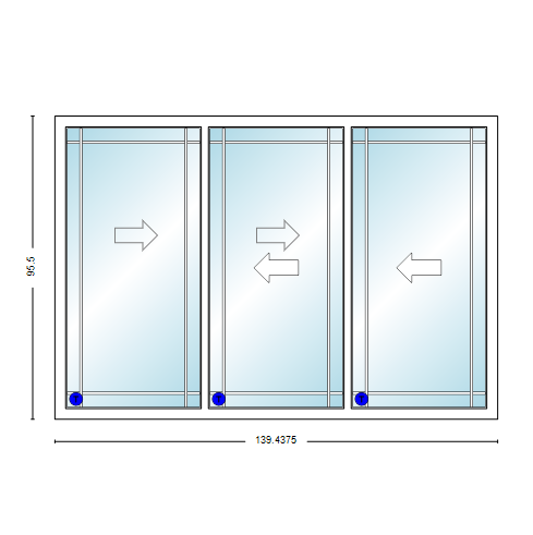 MI V3000 Series 12'0" X 8'0" Vinyl 3 Panel Multi-Slide White Sliding/Gliding HP Low-E Clear Dual Pane Tempered Glass Knocked Down Patio Door 1618 Grilles Options