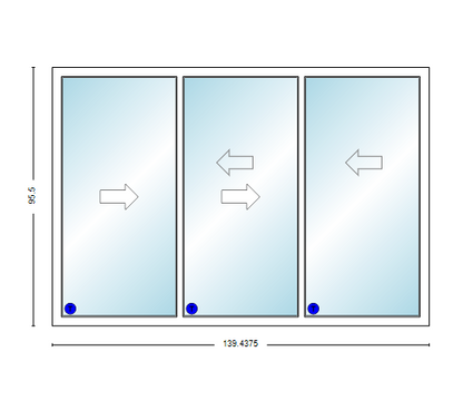 MI V3000 Series 12'0" X 8'0" Vinyl 3 Panel Multi-Slide White Sliding/Gliding HP Low-E Clear Dual Pane Tempered Glass Knocked Down Patio Door 1618 Grilles Options