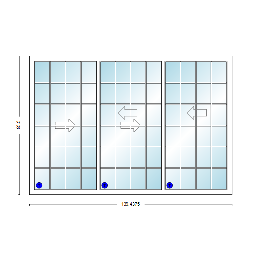 MI V3000 Series 12'0" X 8'0" Vinyl 3 Panel Multi-Slide White Sliding/Gliding HP Low-E Clear Dual Pane Tempered Glass Knocked Down Patio Door 1618 Grilles Options
