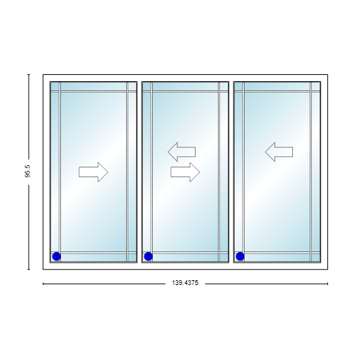 MI V3000 Series 12'0" X 8'0" Vinyl 3 Panel Multi-Slide White Sliding/Gliding HP Low-E Clear Dual Pane Tempered Glass Knocked Down Patio Door 1618 Grilles Options