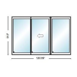 PELLA LIFESTYLE SERIES CONTEMPORARY 3 PANEL OXO 126" X 81.5" ADVANCED LOW-E INSULATING TEMPERED ARGON FILL GLASS ASSEMBLED SLIDING/GLIDING PATIO DOOR GRILLES/SCREEN OPTIONS