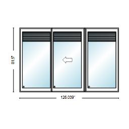 PELLA 126" X 81.5" Lifestyle Series Contemporary 3 Panel OXO Hinged Glass With Manual Blinds/Shades Advanced Low-E Insulating Tempered Argon Fill Glass Assembled Sliding/Gliding Patio Door Screen Option