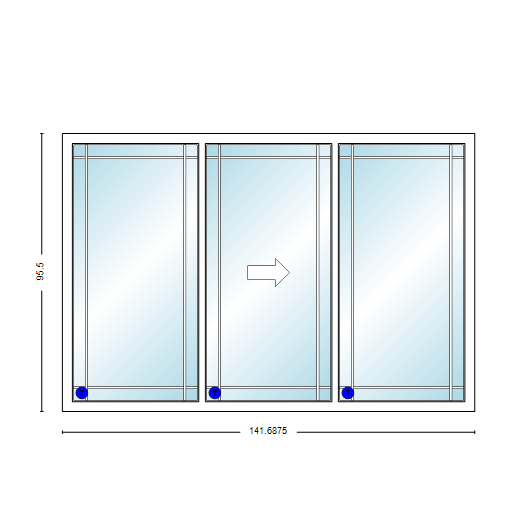 MI V3000 Series 12'0" X 8'0" Vinyl 3 Panel White Sliding/Gliding Clear Dual Pane HP Low-E Argon Tempered Glass Knocked Down Patio Door 1617 Grilles/Screen Optional