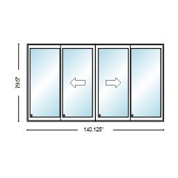 PELLA Lifestyle Series Contemporary 4 Panel OXXO 140.125" X 79.5" Advanced Low-E Insulating Tempered Argon Fill Glass Assembled Sliding/Gliding Patio Door Grilles/Screen Options