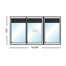 PELLA 144" X 79.5" Lifestyle Series Contemporary 3 Panel OXO Hinged Glass With Manual Blinds/Shades Advanced Low-E Insulating Tempered Argon Fill Glass Assembled Sliding/Gliding Patio Door Screen Option