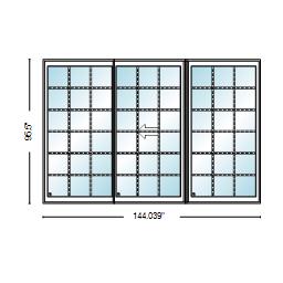 PELLA Lifestyle Series Contemporary 3 Panel OXO 144" X 95.5" Advanced Low-E Insulating Tempered Argon Fill Glass Assembled Sliding/Gliding Patio Door Grilles/Screen Options