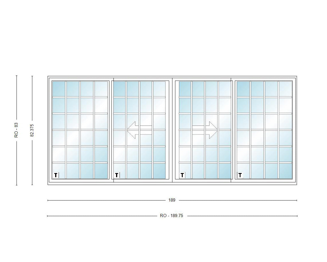 ANDERSEN NLGD160611-4 200 Series Narroline 189" X 82-3/8" Sliding/Gliding Dual Pane Low-E Tempered Stainless Glass 4 Panel OXXO Unassembled Patio Door Grilles/Screen Options