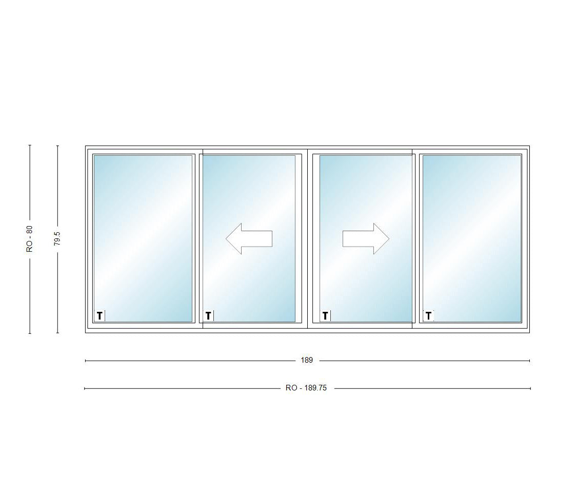 ANDERSEN NLGD16068-4 200 Series Narroline 189" X 79-1/2" Sliding/Gliding Dual Pane Low-E Tempered Stainless Glass 4 Panel OXXO Unassembled Patio Door Grilles/Screen Options