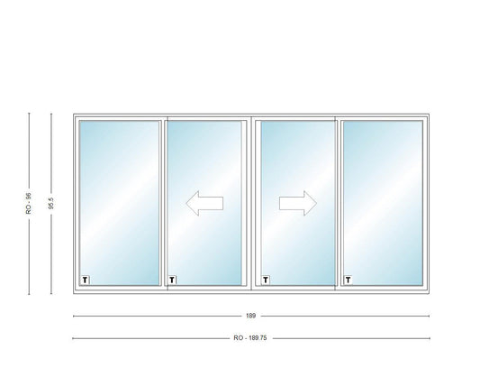 ANDERSEN NLGD16080-4 200 Series Narroline 189" X 95-1/2" Sliding/Gliding Dual Pane Low-E Tempered Stainless Glass 4 Panel OXXO Unassembled Patio Door Grilles/Screen Options
