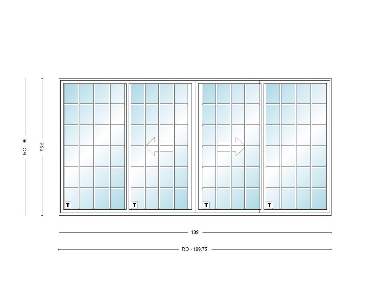 ANDERSEN NLGD16080-4 200 Series Narroline 189" X 95-1/2" Sliding/Gliding Dual Pane Low-E Tempered Stainless Glass 4 Panel OXXO Unassembled Patio Door Grilles/Screen Options