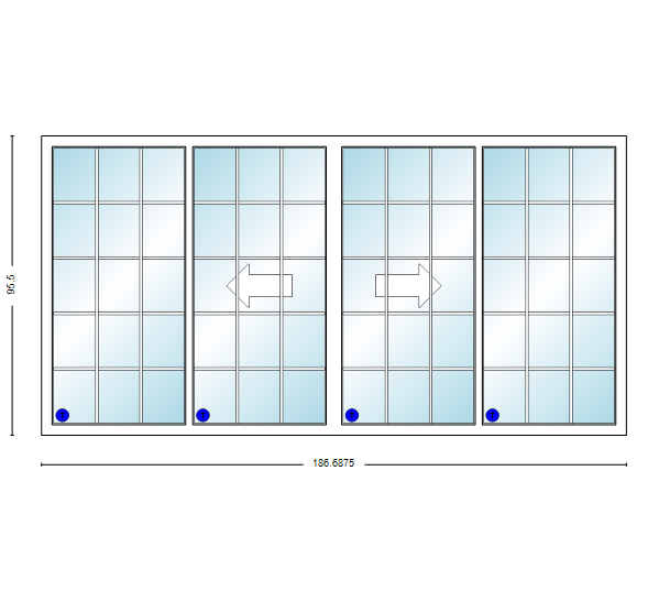 MI V3000 Series 16'0" X 8'0" Vinyl 4 Panel White OXXO Sliding/Gliding Clear Dual Pane HP Low-E Argon Tempered Glass Knocked Down Patio Door 1617 Grilles/Screen Optional