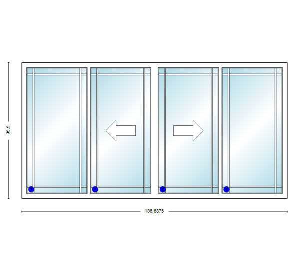 MI V3000 Series 16'0" X 8'0" Vinyl 4 Panel White OXXO Sliding/Gliding Clear Dual Pane HP Low-E Argon Tempered Glass Knocked Down Patio Door 1617 Grilles/Screen Optional