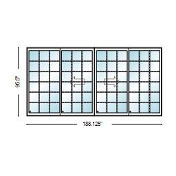 PELLA Lifestyle Series Contemporary 4 Panel OXXO 188.125" X 95.5" Advanced Low-E Insulating Tempered Argon Fill Glass Assembled Sliding/Gliding Patio Door Grilles/Screen Options