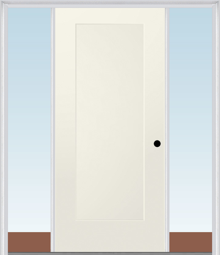 MMI 1 Panel Shaker 3'0" X 6'8" Fiberglass Smooth Exterior Prehung Door With 2 Direct Set Sidelights 10 SHK