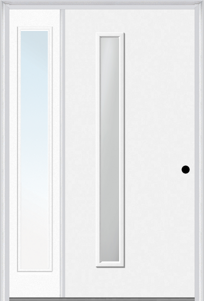 MMI 1 Lite Hinge/Stop Side 3'0" X 6'8" Fiberglass Smooth Clear Or Frosted Glass Exterior Prehung Door With 1 Craftsman Full Lite Low-E Sidelight 694VH Or 694VS