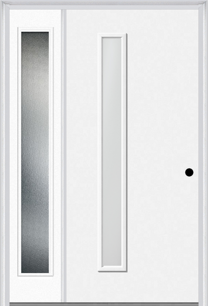 MMI 1 Lite Hinge/Stop Side 3'0" X 6'8" Fiberglass Smooth Clear Or Frosted Glass Exterior Prehung Door With 1 Craftsman Full Lite Low-E Sidelight 694VH Or 694VS