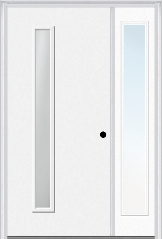 MMI 1 Lite Hinge/Stop Side 3'0" X 6'8" Fiberglass Smooth Clear Or Frosted Glass Exterior Prehung Door With 1 Craftsman Full Lite Low-E Sidelight 694VH Or 694VS