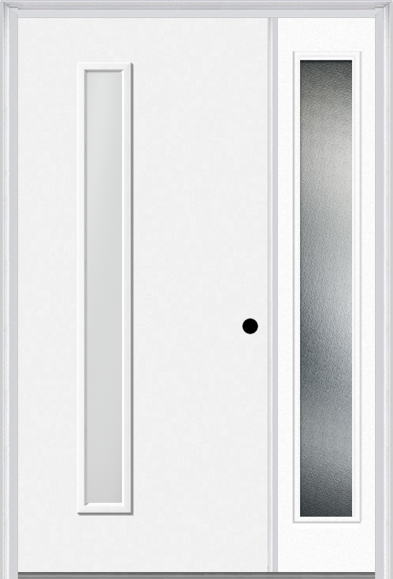 MMI 1 Lite Hinge/Stop Side 3'0" X 6'8" Fiberglass Smooth Clear Or Frosted Glass Exterior Prehung Door With 1 Craftsman Full Lite Low-E Sidelight 694VH Or 694VS
