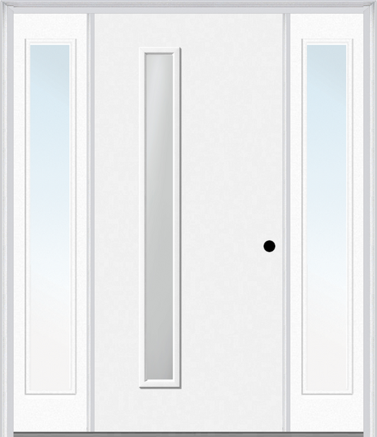 MMI 1 Lite Hinge/Stop Side 3'0" X 6'8" Fiberglass Smooth Clear Or Frosted Glass Exterior Prehung Door With 2 Craftsman Full Lite Low-E Sidelights 694VH Or 694VS