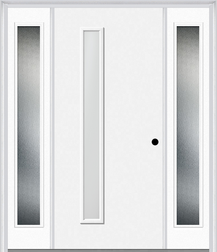 MMI 1 Lite Hinge/Stop Side 3'0" X 6'8" Fiberglass Smooth Clear Or Frosted Glass Exterior Prehung Door With 2 Craftsman Full Lite Low-E Sidelights 694VH Or 694VS