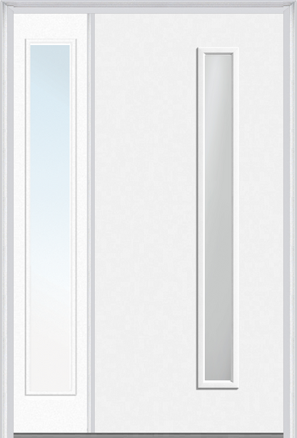 MMI 1 Lite Hinge/Stop Side 3'0" X 6'8" Fiberglass Smooth Clear Or Frosted Glass Exterior Prehung Door With 1 Craftsman Full Lite Low-E Sidelight 694VH Or 694VS