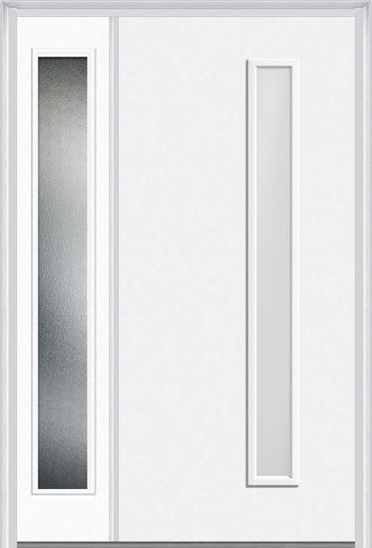 MMI 1 LITE HINGE/STOP SIDE 3'0" X 6'8" FIBERGLASS SMOOTH CLEAR OR FROSTED GLASS EXTERIOR PREHUNG DOOR WITH 1 CRAFTSMAN FULL LITE LOW-E SIDELIGHT 694VH OR 694VS