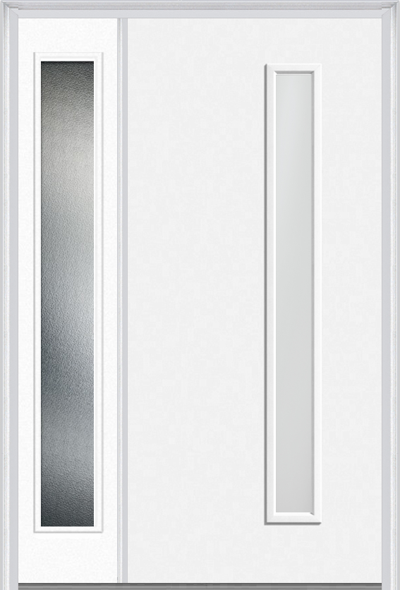 MMI 1 Lite Hinge/Stop Side 3'0" X 6'8" Fiberglass Smooth Clear Or Frosted Glass Exterior Prehung Door With 1 Craftsman Full Lite Low-E Sidelight 694VH Or 694VS