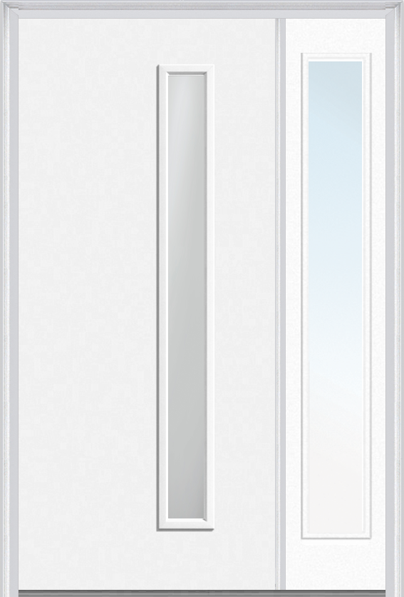 MMI 1 Lite Hinge/Stop Side 3'0" X 6'8" Fiberglass Smooth Clear Or Frosted Glass Exterior Prehung Door With 1 Craftsman Full Lite Low-E Sidelight 694VH Or 694VS