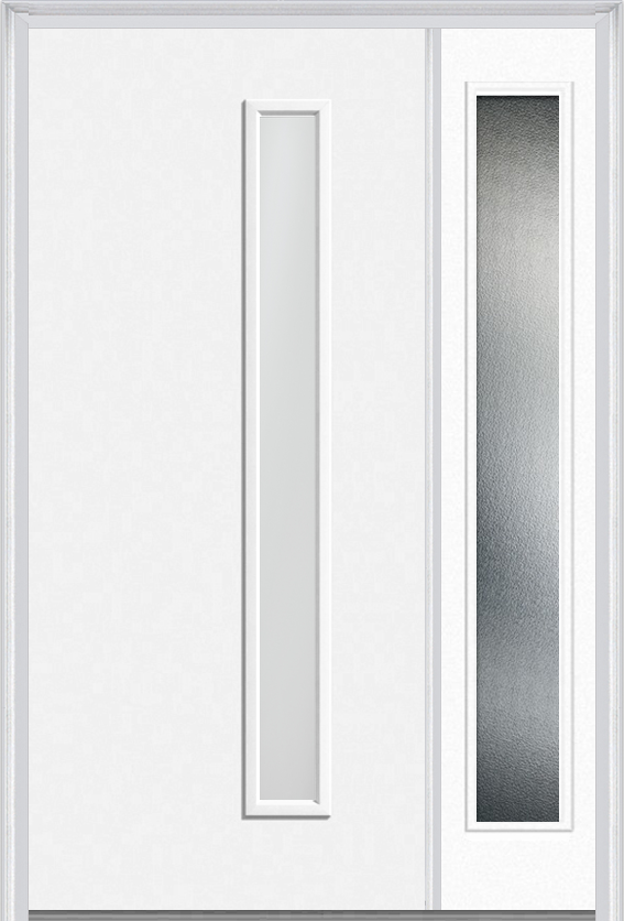 MMI 1 Lite Hinge/Stop Side 3'0" X 6'8" Fiberglass Smooth Clear Or Frosted Glass Exterior Prehung Door With 1 Craftsman Full Lite Low-E Sidelight 694VH Or 694VS