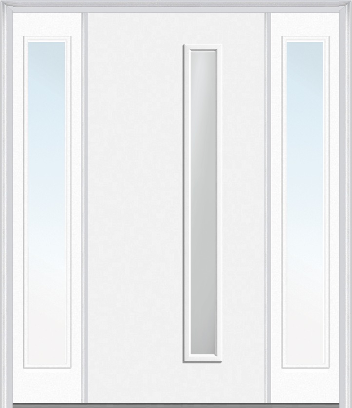 MMI 1 Lite Hinge/Stop Side 3'0" X 6'8" Fiberglass Smooth Clear Or Frosted Glass Exterior Prehung Door With 2 Craftsman Full Lite Low-E Sidelights 694VH Or 694VS