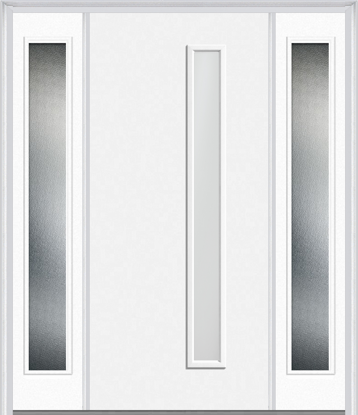 MMI 1 Lite Hinge/Stop Side 3'0" X 6'8" Fiberglass Smooth Clear Or Frosted Glass Exterior Prehung Door With 2 Craftsman Full Lite Low-E Sidelights 694VH Or 694VS