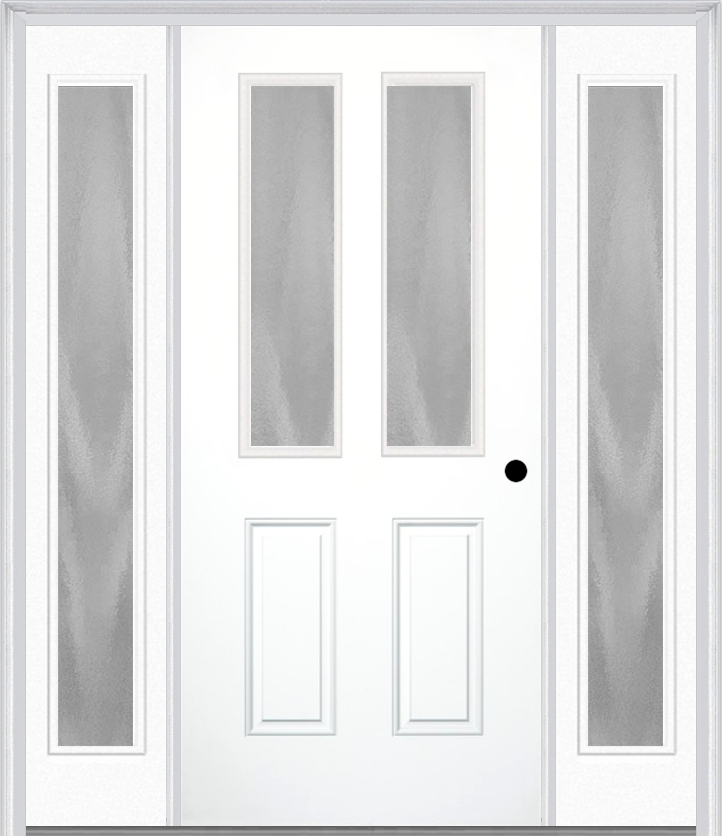 MMI 2-1/2 Lite 2 Panel 3'0" X 6'8" Textured/Privacy Fiberglass Smooth Exterior Prehung Door With 2 Full Lite Textured/Privacy Glass Sidelights 692