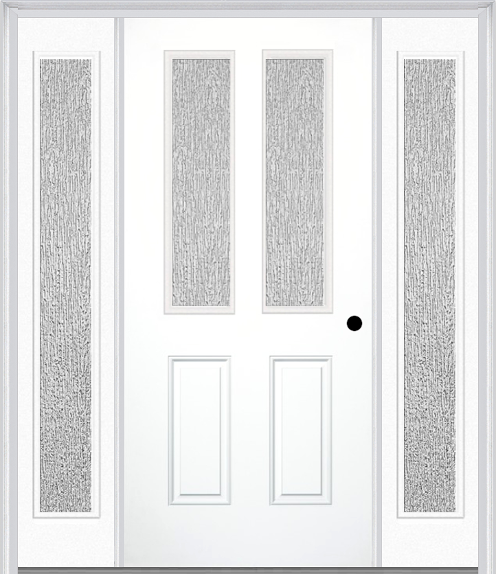 MMI 2-1/2 Lite 2 Panel 3'0" X 6'8" Textured/Privacy Fiberglass Smooth Exterior Prehung Door With 2 Full Lite Textured/Privacy Glass Sidelights 692