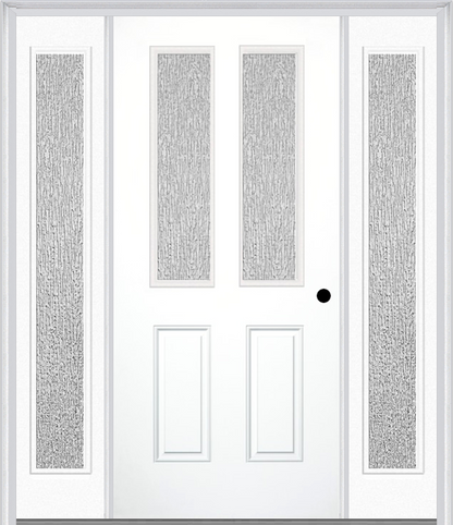 MMI 2-1/2 Lite 2 Panel 3'0" X 6'8" Textured/Privacy Fiberglass Smooth Exterior Prehung Door With 2 Full Lite Textured/Privacy Glass Sidelights 692